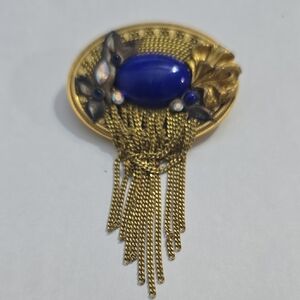 ART DECO Gold and Blue Brooch